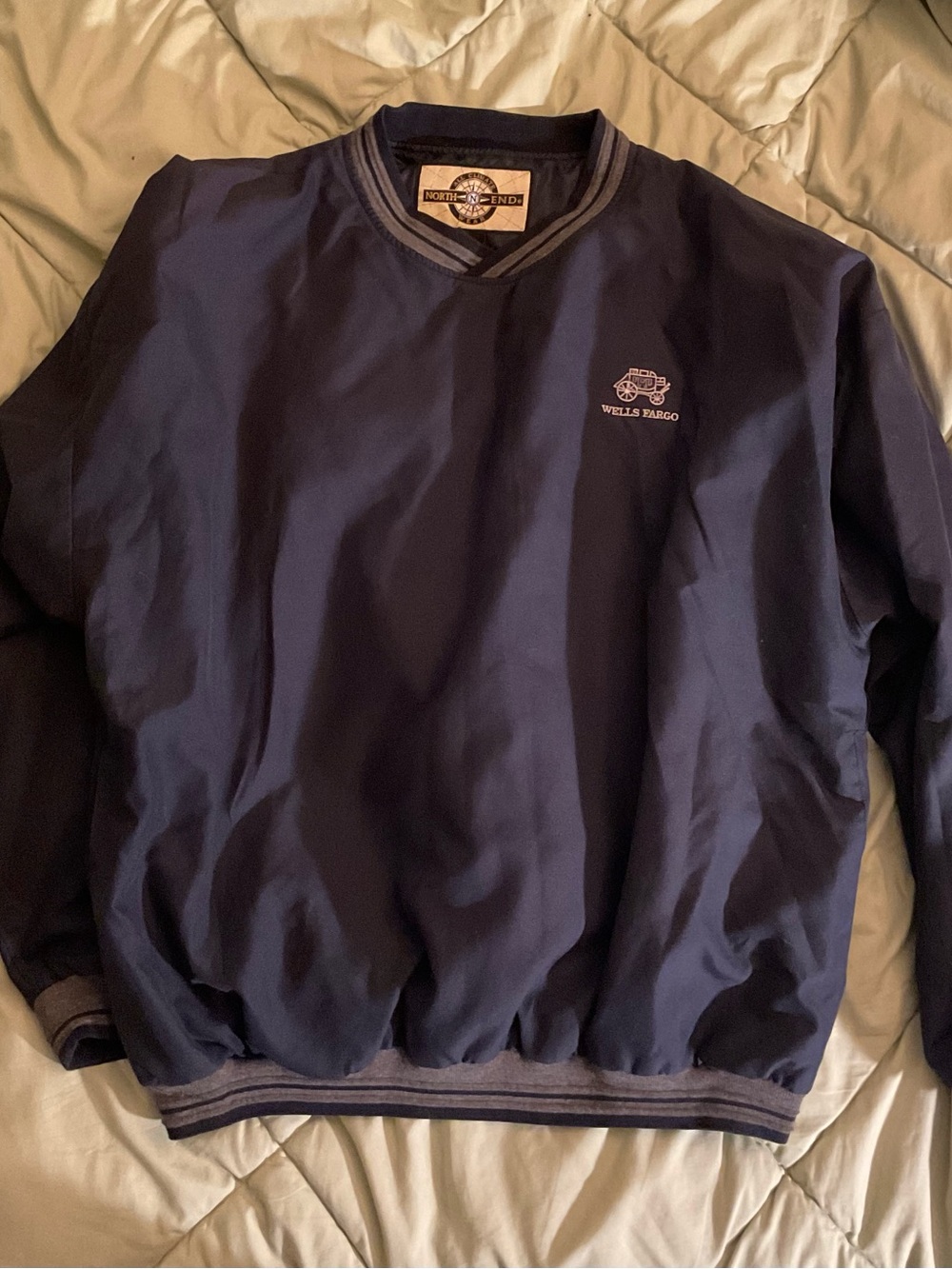Wells Fargo Navy V-Neck Crewneck Sweater